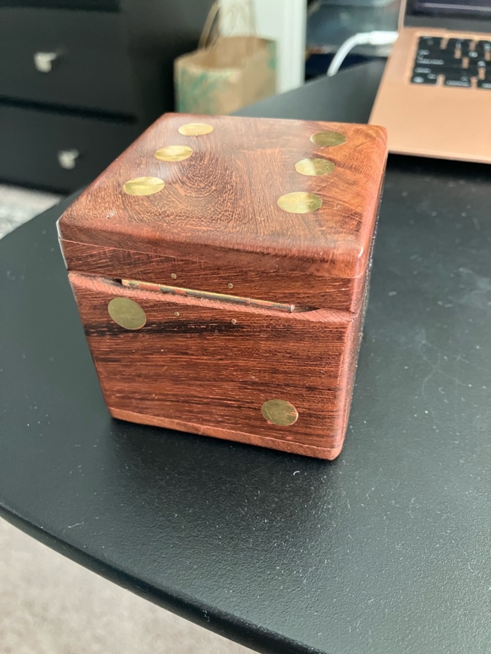 Handcrafted Wooden Dice and Storage Box - Brown with Gold Inlay - Picture 4 of 7